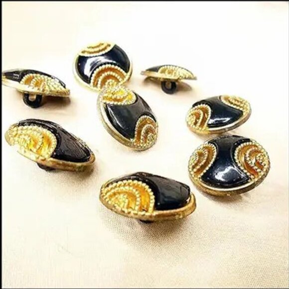 Vintage Button Set, 80s Black & Goldtone Buttons Lot of 8 - Picture 2 of 10